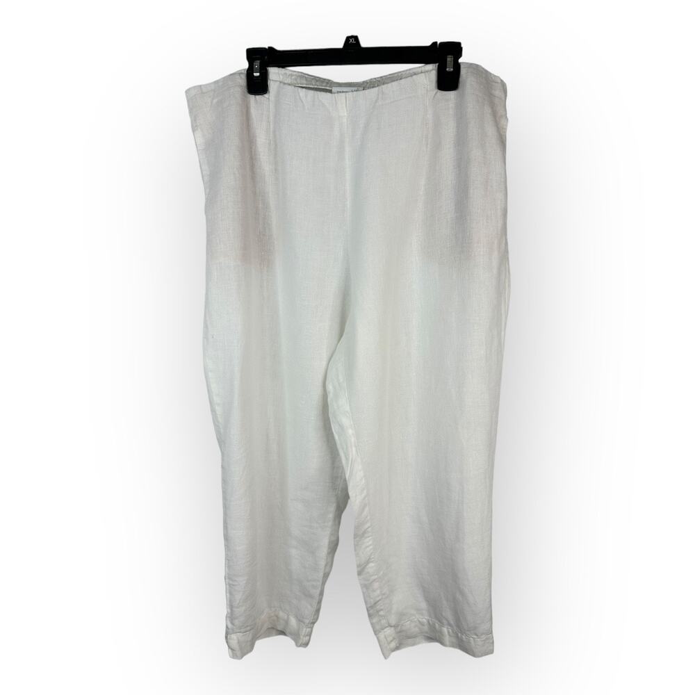 J Jill Womens Large 100% Linen Cropped Pull On Pants White Beachy Boho Pockets